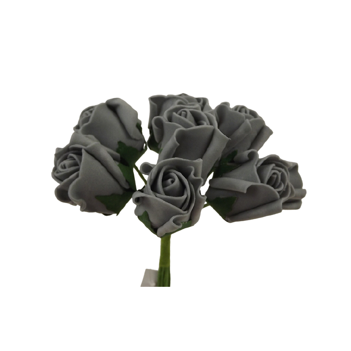 Colourfast Foam Rose Bud x 8 Heads App 3cm Grey