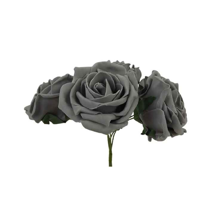 Large Cottage Foam Rose 8cm x 5 Heads Grey