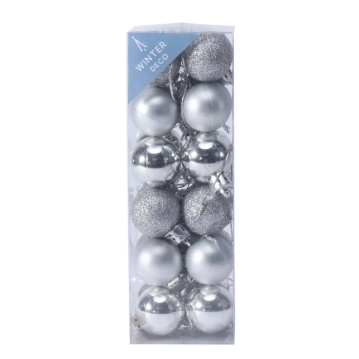 Silver Shatterproof Baubles (3cm) (24 pieces)