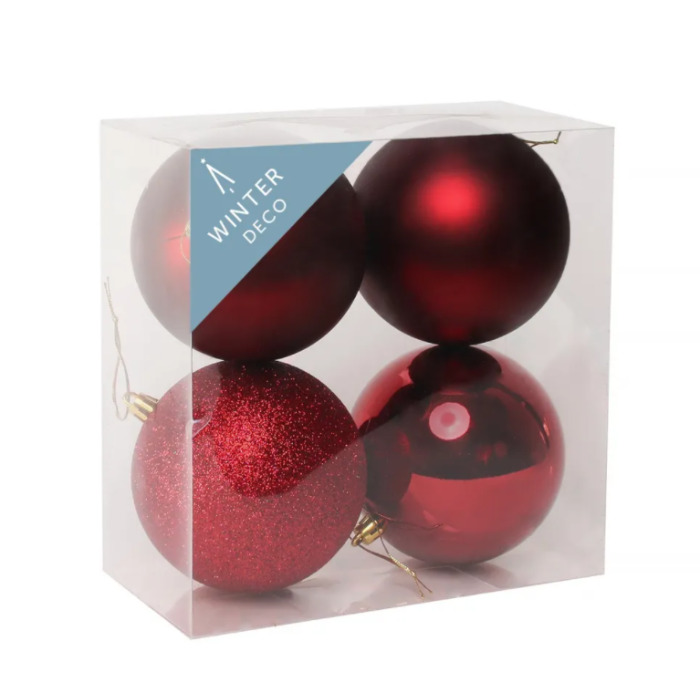 Burgundy Shatterproof Baubles (10cm) (4 pieces)
