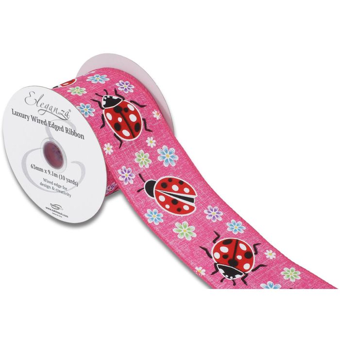Wired Edge 63mm x 9.1mtr Floral Ladybird Fuchsia