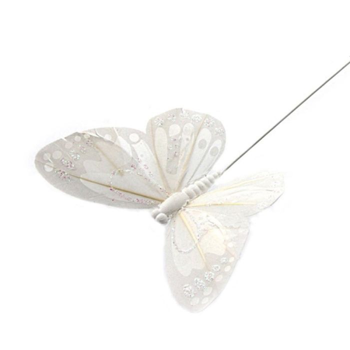 7cm Glitter Butterflies White x 12pcs