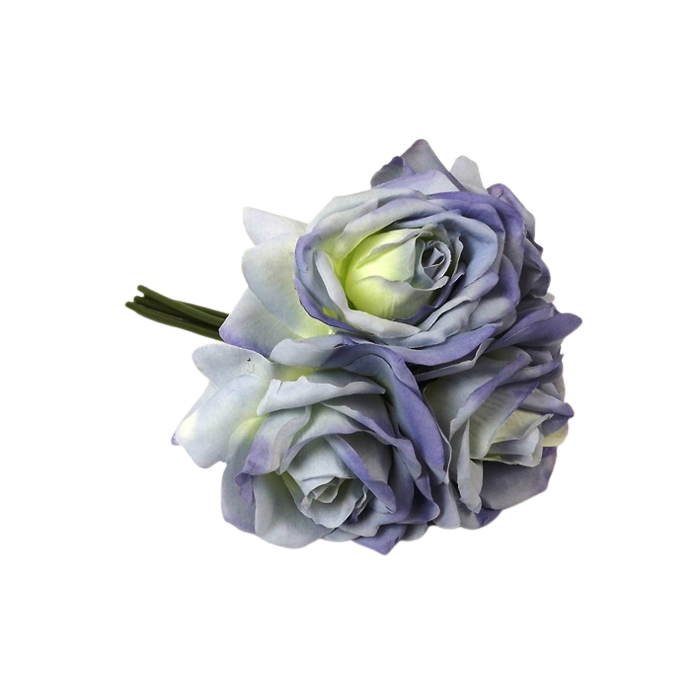 27cm Blue Open Rose Posy x 5 Heads