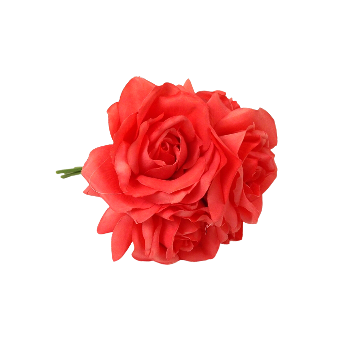 27cm Coral Open Rose Posy x 5 Heads