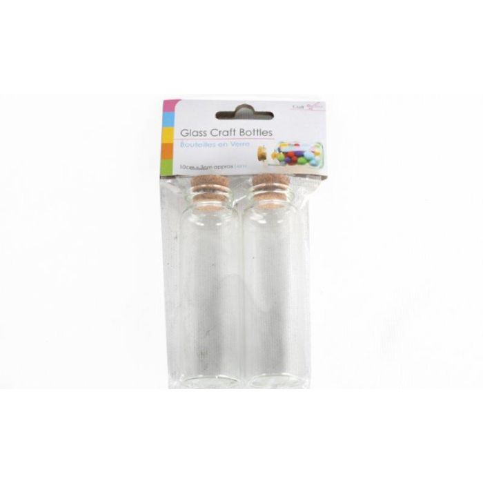 3 x 10cm Pack Of 2 Glass Bottle W/Cork Lid