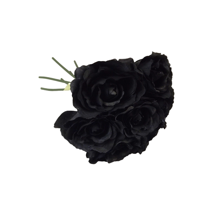 26cm Black Open Rose Hand Tied x 7 Heads