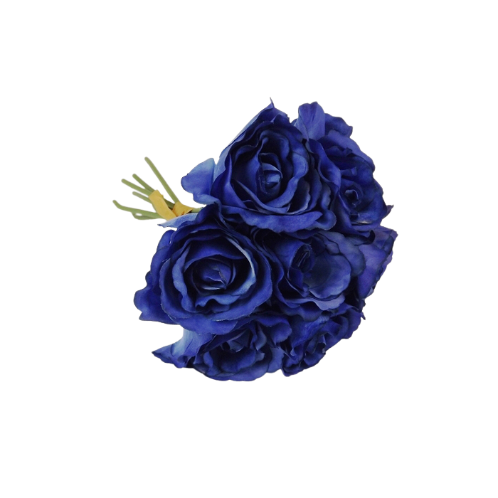 26cm Blue Open Rose Hand Tied x 7 Heads