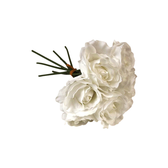 26cm White Open Rose Hand Tied x 7 Heads