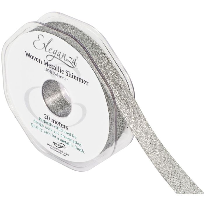 Eleganza Woven Metallic Shimmer Silver No.66  15mm x 20m
