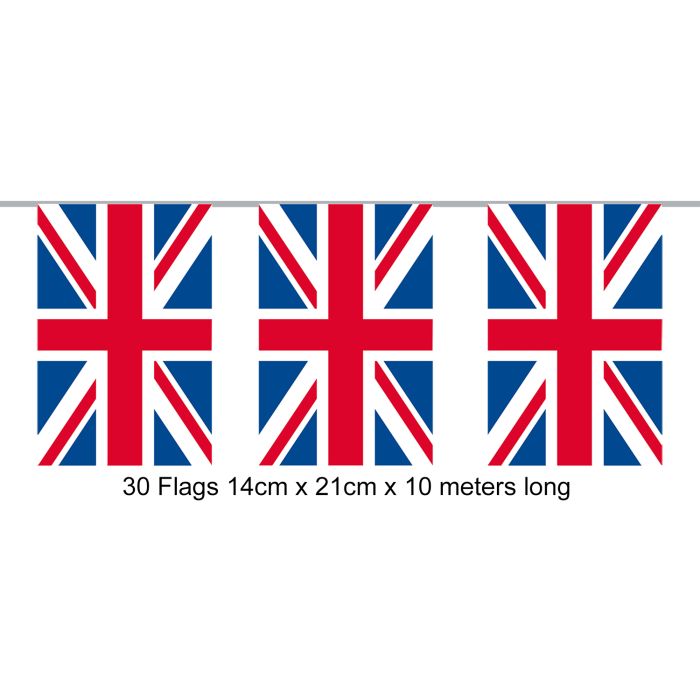 Plastic Party Bunting Rectangle Union Jack 10mtr (30 Flags)