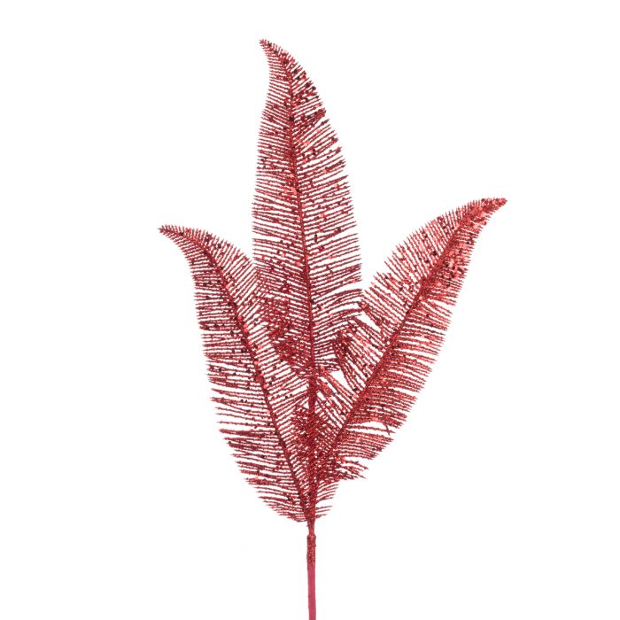 Glitter Fern Spray 61cm Red