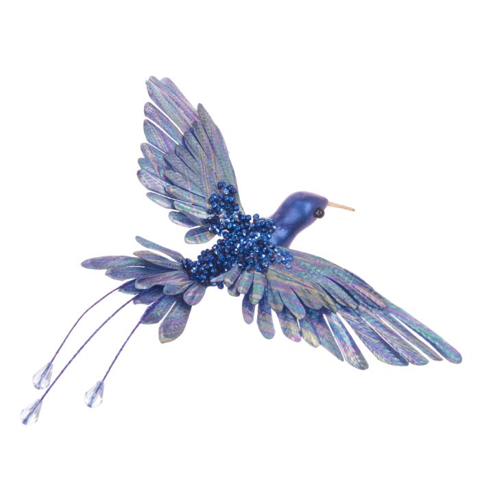 Beaded Hummingbird Clip 20cm Blue