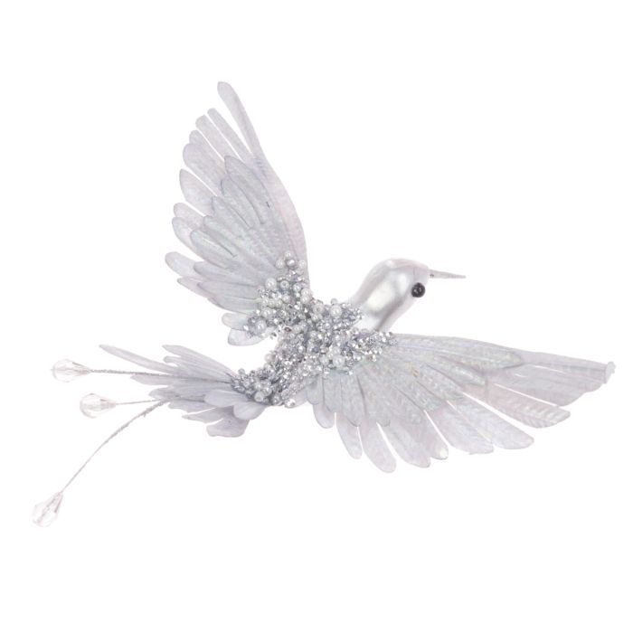 Beaded Hummingbird Clip 20cm Silver