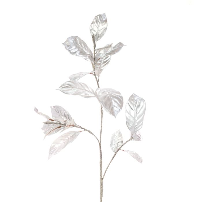 Metallic Magnolia Leaf Spray Silver