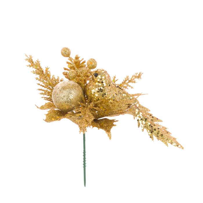 Glitter Bird Pick 21cm Gold