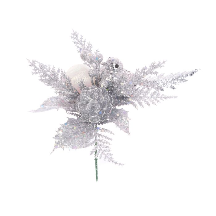 Glitter Bird Pick 21cm Silver