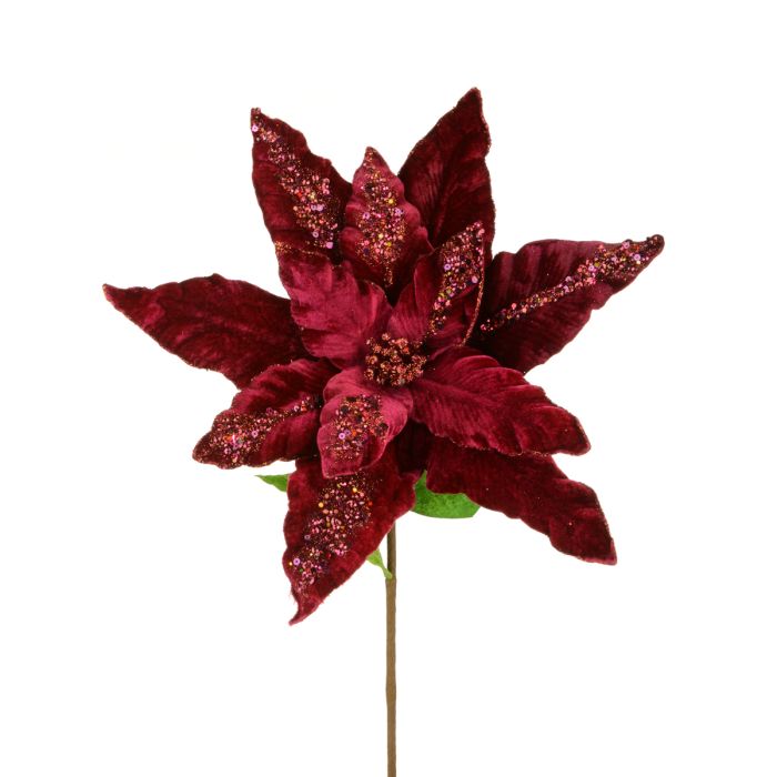 Lux Velvet Giant Poinsettia 62cm Burgundy