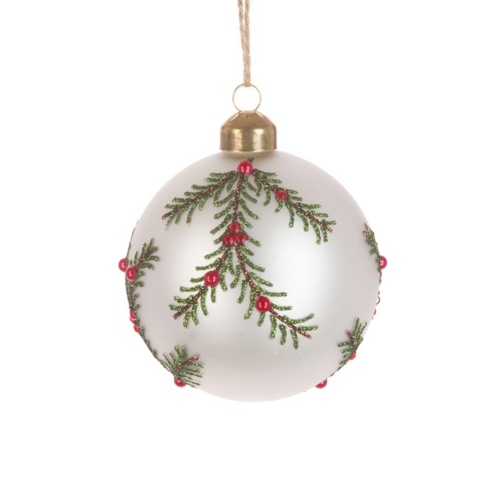 GLASS Valerie Bauble 8cm White/Red/Green