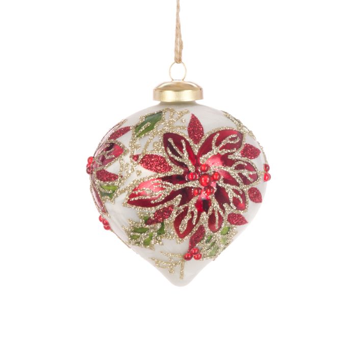 GLASS Poinsettia Onion 8cm White/Red