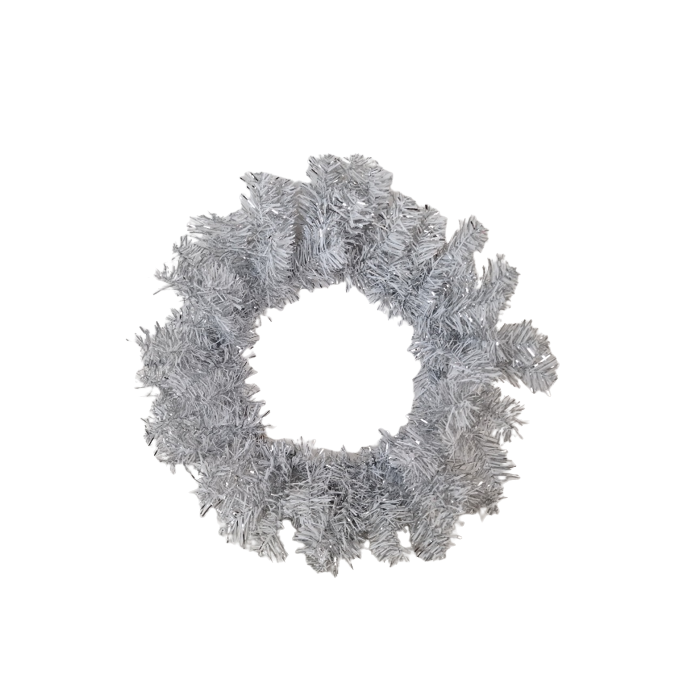 50cm Pine and Tinsel Wreath Silver/White