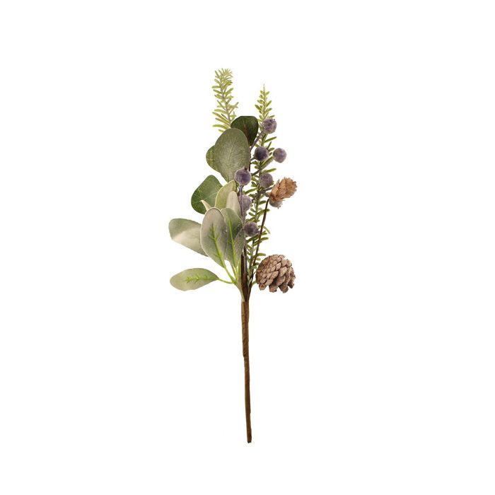 47cm Blueberry Spray with Pinecones Green