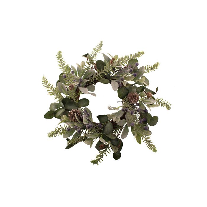 50cm Blueberry Wreath with Pinecones Green