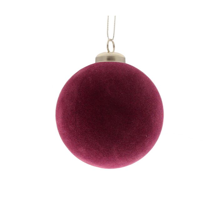 8cm Flocked Hanging Ball Plum