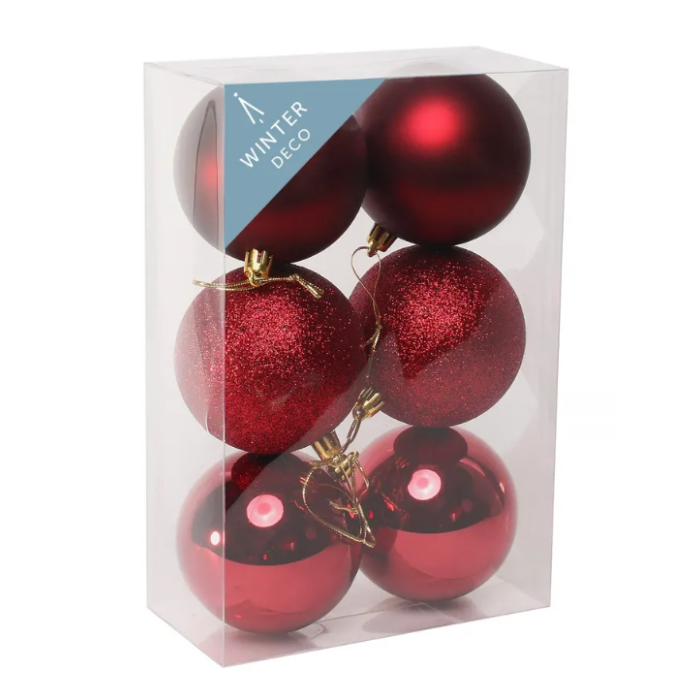 Burgundy Shatterproof Baubles (8cm) (6 pieces)