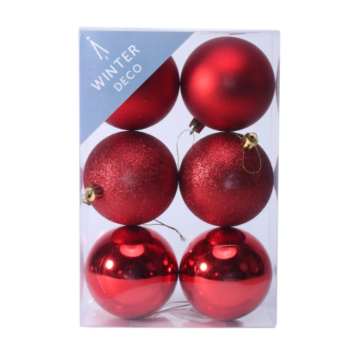 Red Shatterproof Baubles (8cm) (6 pieces)