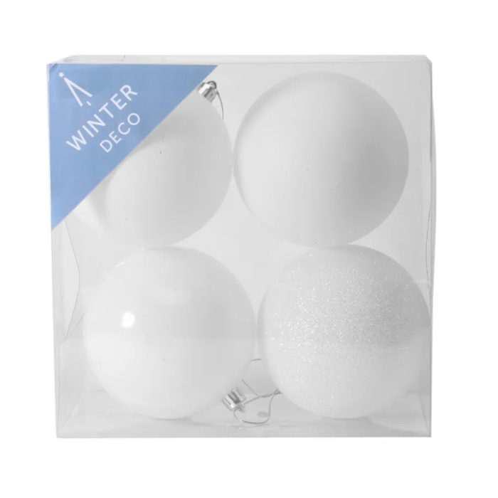 White Shatterproof Baubles (10cm) (4 pieces)