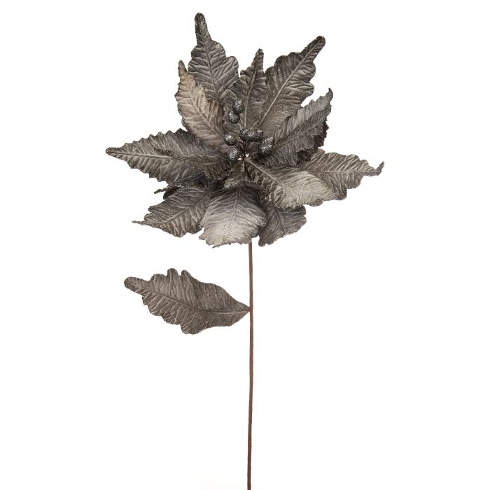 68cm Pewter Grey Velvet Poinsettia Stem