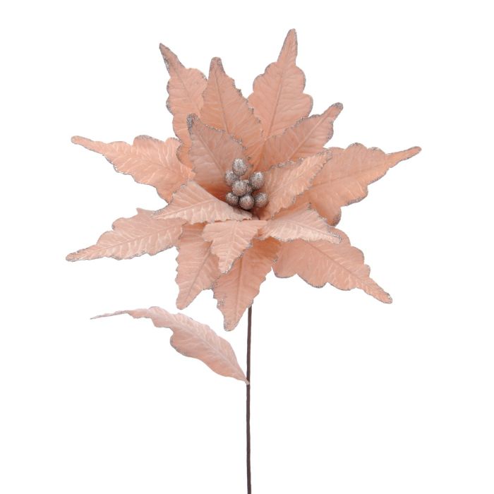 68cm Pink With Silver Glitter Poinsettia Stem