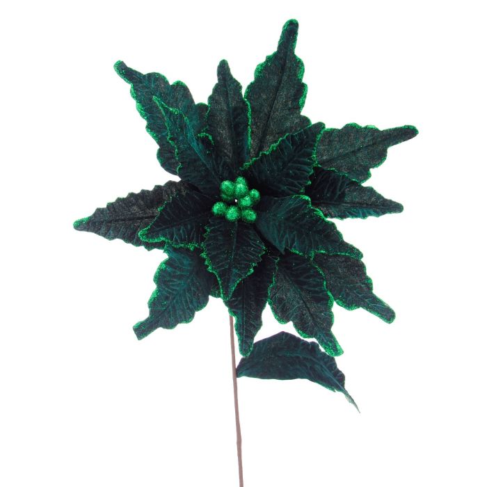 68cm Dark Green With Glitter Poinsettia Stem