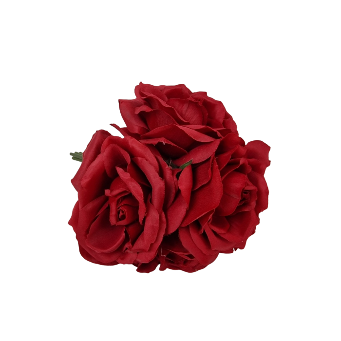 27cm Open Rose x 5 Heads Posy Red