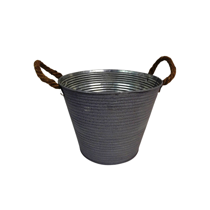 Antique Ribbed Zinc Pot 22.5 x 16 x 18.5cm