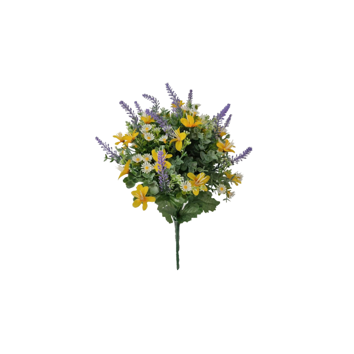 36cm Daisy/Lavender/Blossom Bouquet Yellow