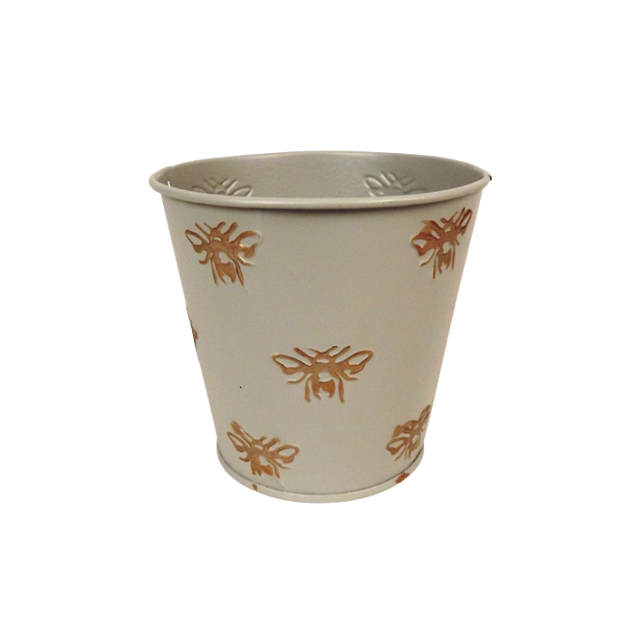 Grey Pot W/Gold Bee 11 x 10 x 8cm