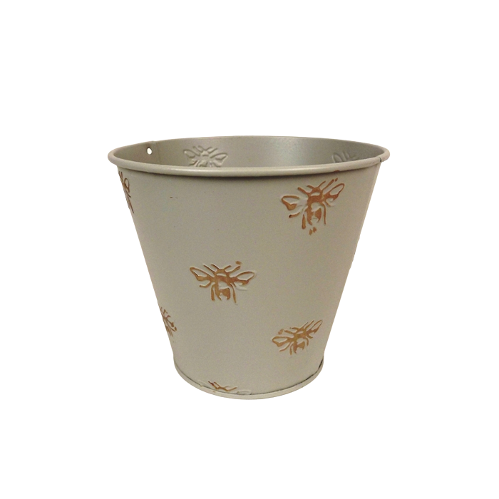 Grey Pot W/Gold Bee 14 x 12.5 x 9cm