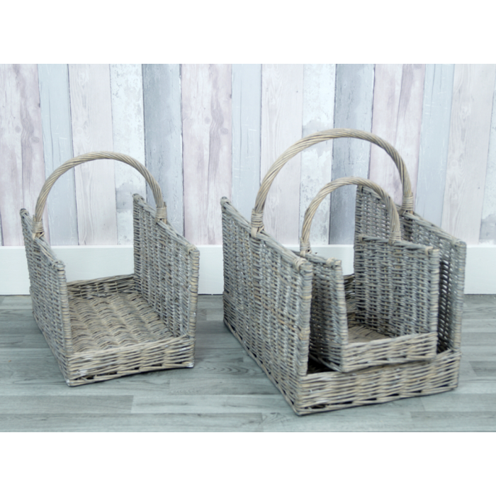 Set Of 3 Square Greywashed Baskets