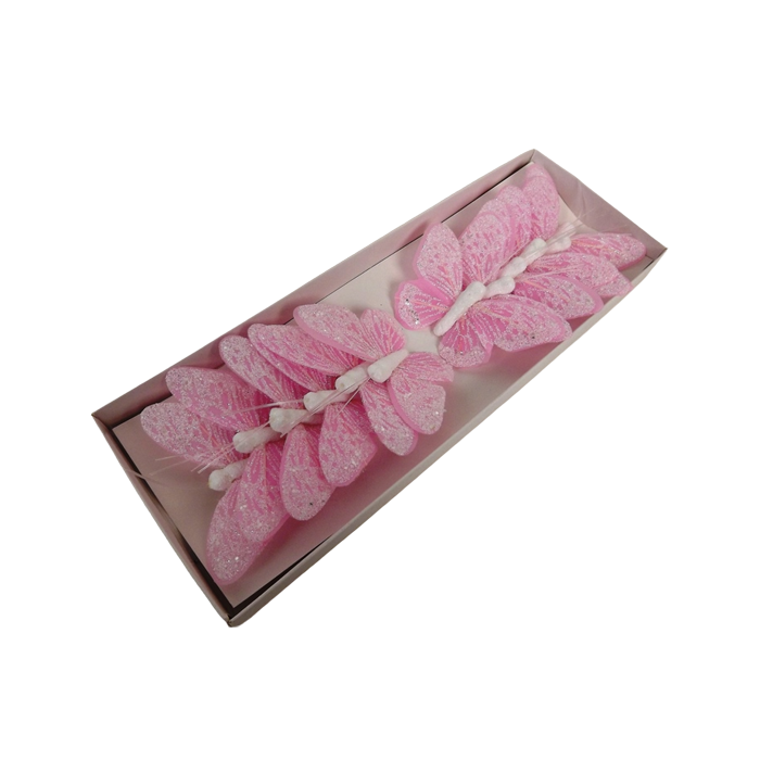 7cm Pastel Sparkle Feather Butterflies Pink x 12pcs