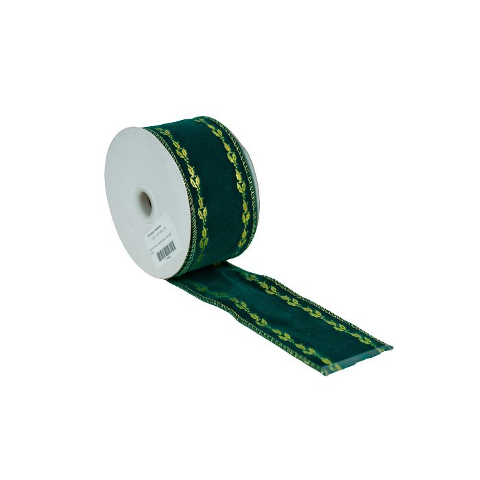 50mm Green Velvet Ribbon W/Gold Decor