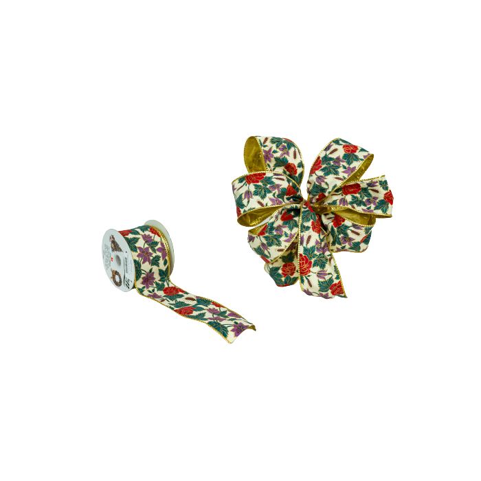63mm x 10yds Ribbon W/ Assorted Christmas Flowers