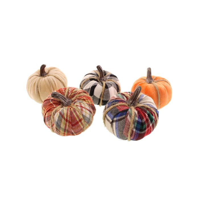 8cm Assorted Fabric Pumpkin x 5 in Bag