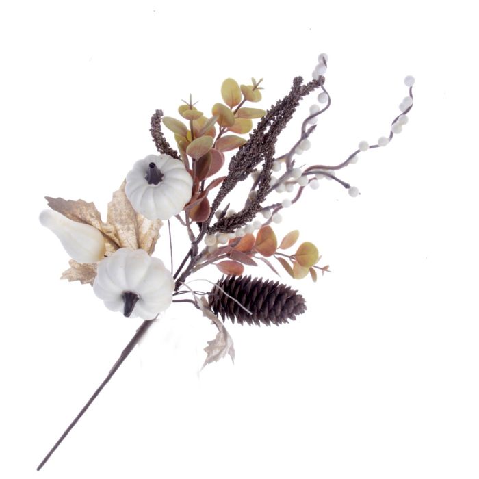 White Pumpkin Branch - White/Brown (33cm long)