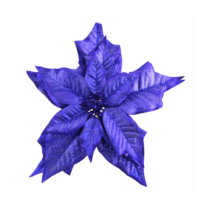 26cm Metallic Poinsettia Clip Blue
