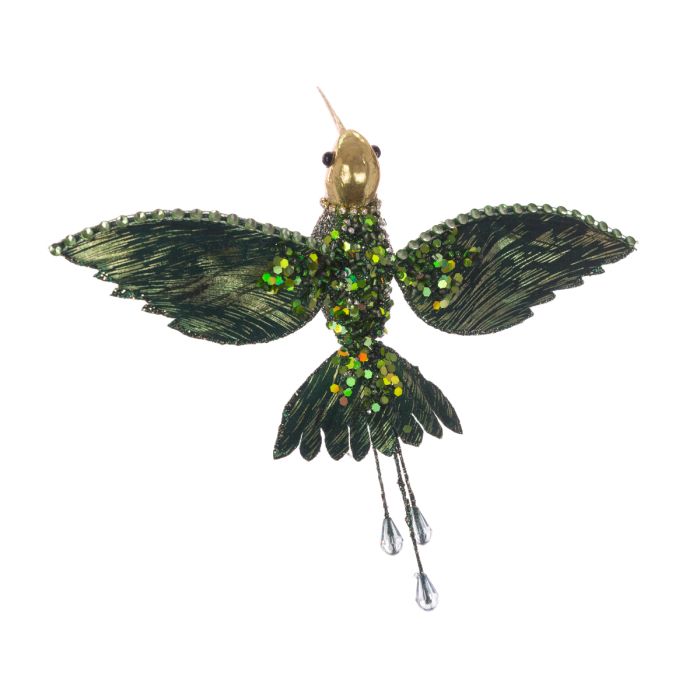Beaded Hummingbird Clip 17cm Green