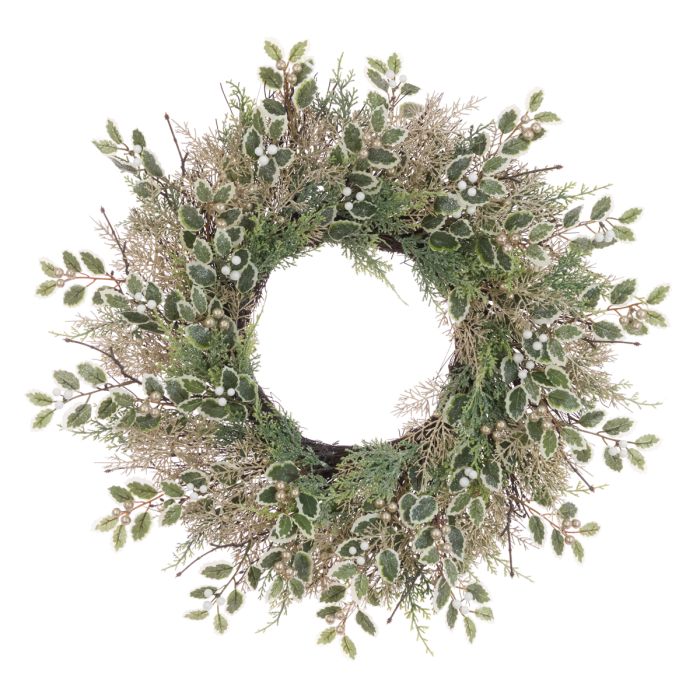 Sparkle Holly Wreath 60cm Gold/White