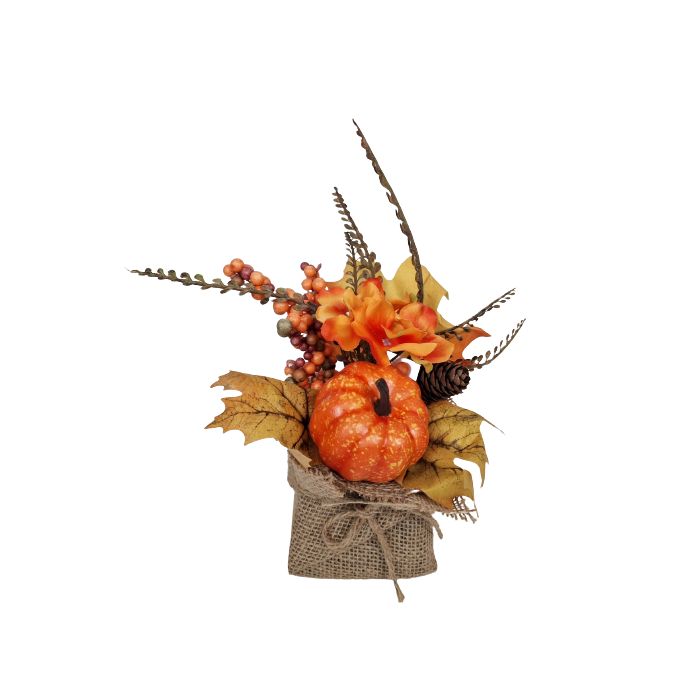 Autumnal Pumpkin In Burlap 25cm