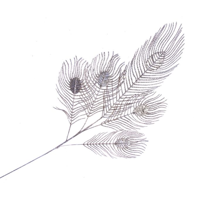 Glittered Peacock Feather Spray - Champagne (93cm long)