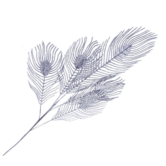 Glittered Peacock Feather Spray - Black/Silver (93cm long)
